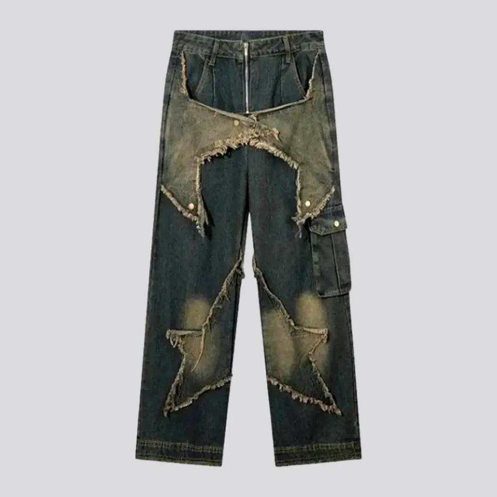 Distressed stars-embroidery jeans
 for women | Jeans4you.shop