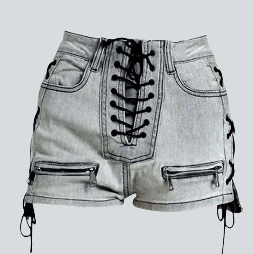 Drawstrings embroidery denim shorts | Jeans4you.shop