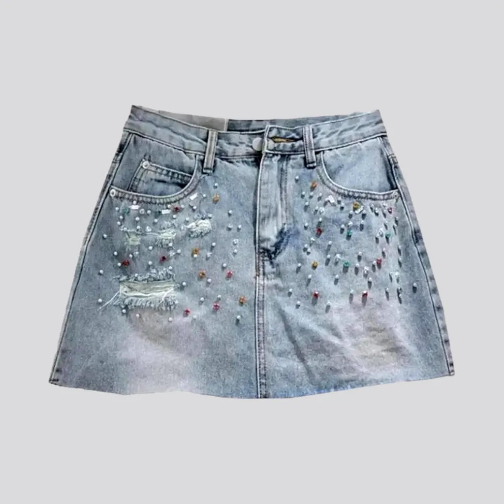 Embellished denim skort
 for ladies | Jeans4you.shop