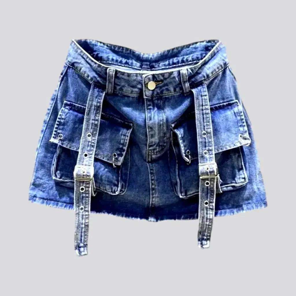 Embellished-with-belts jean skort | Jeans4you.shop