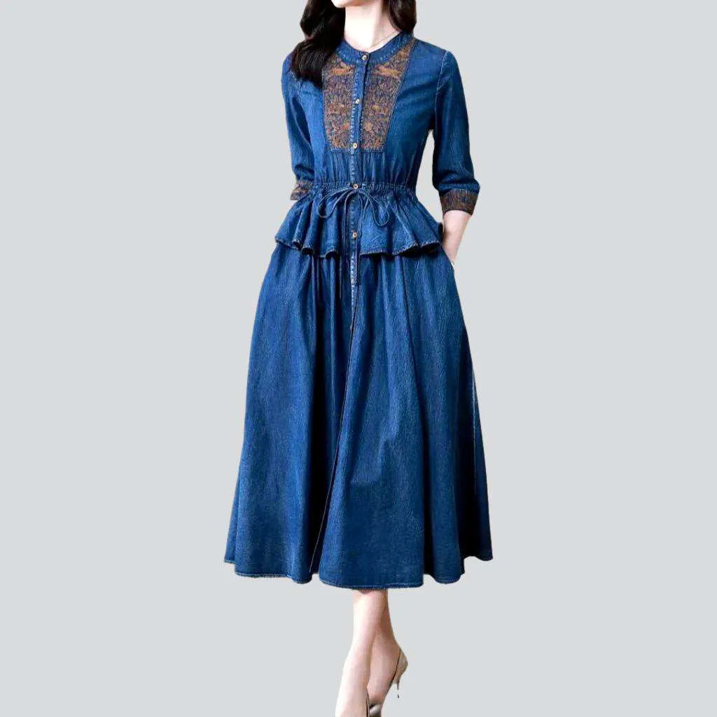 Embroidered medium wash jean dress
 for ladies | Jeans4you.shop