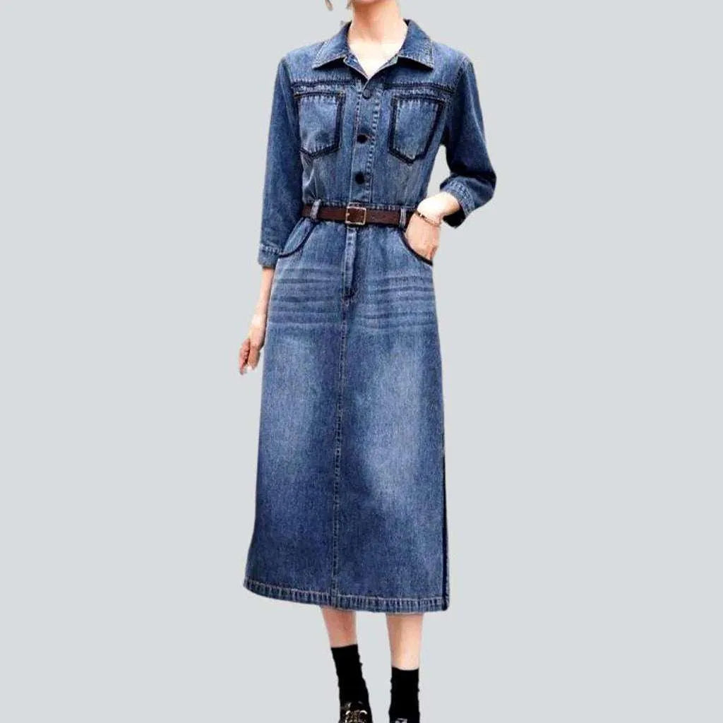 Embroidered pocket long denim dress | Jeans4you.shop