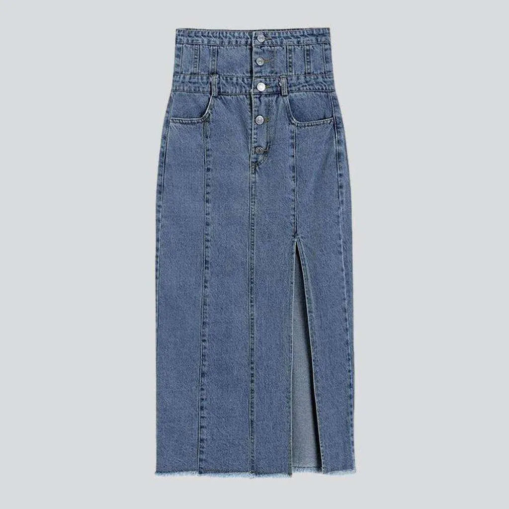 Exposed buttons denim long skirt | Jeans4you.shop