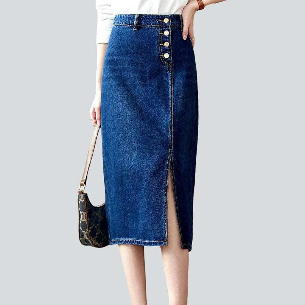 Exposed buttons midi denim skirt | Jeans4you.shop