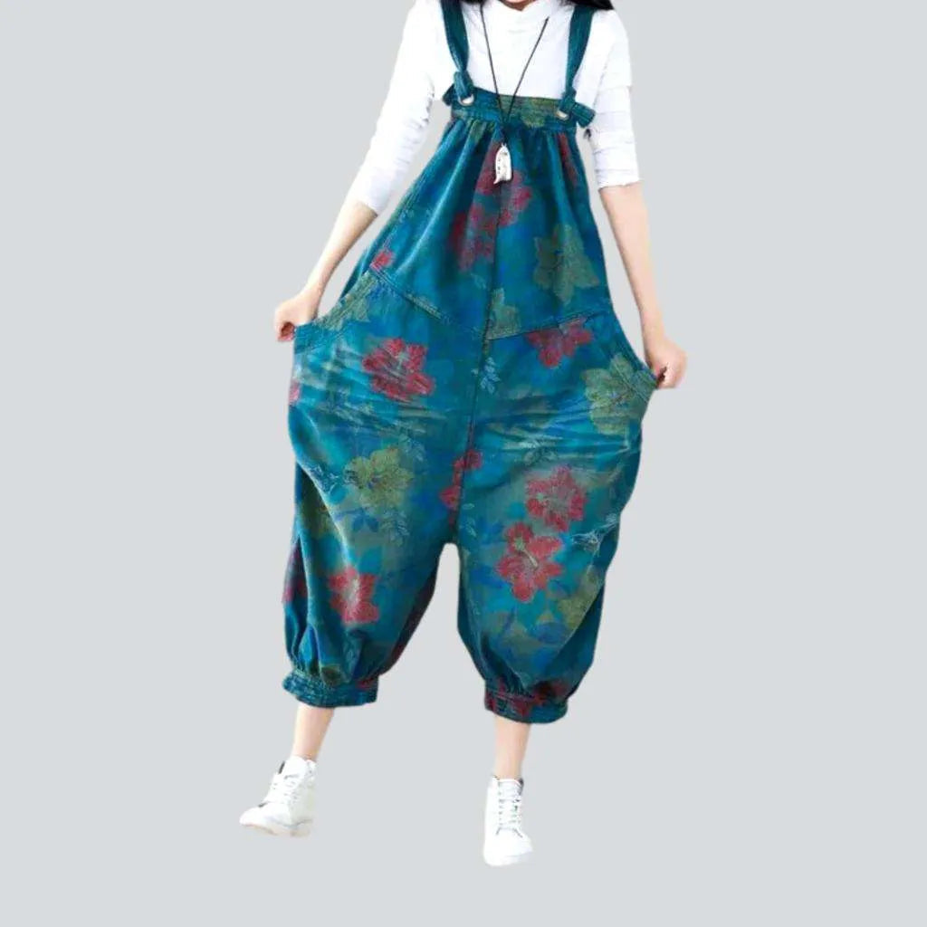 Flower print color denim jumpsuit
 for women | Jeans4you.shop