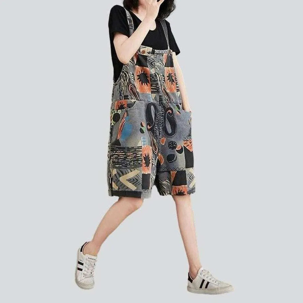 Funny painted denim overall shorts | Jeans4you.shop