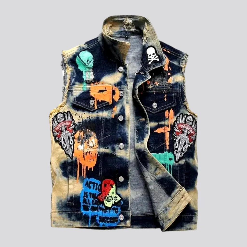 Graffiti painted men's denim vest | Jeans4you.shop