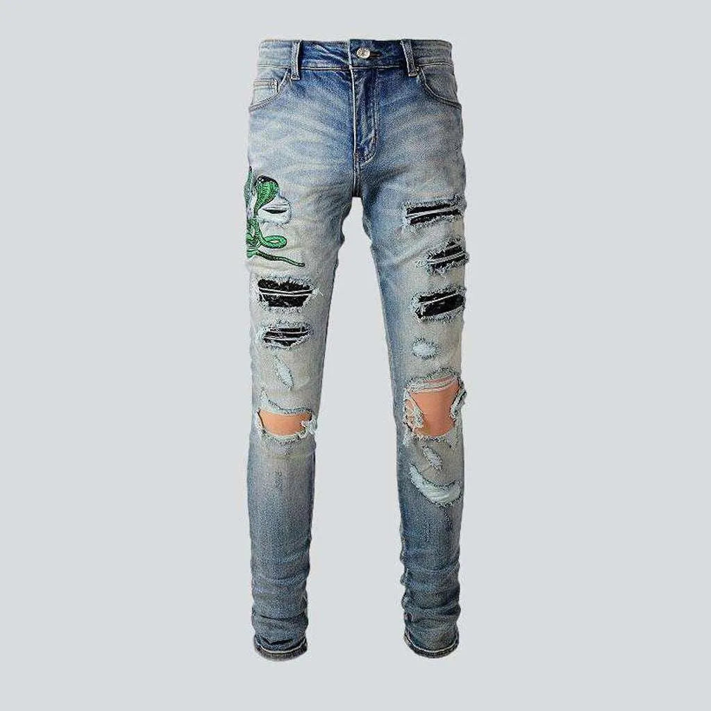 Green cobra embroidery men's jeans | Jeans4you.shop