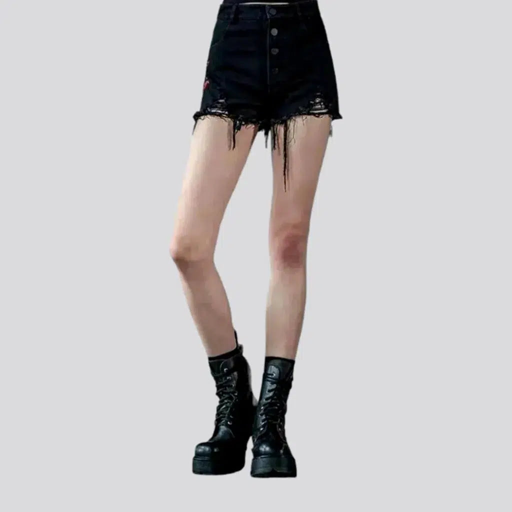 Grunge black denim shorts
 for ladies | Jeans4you.shop