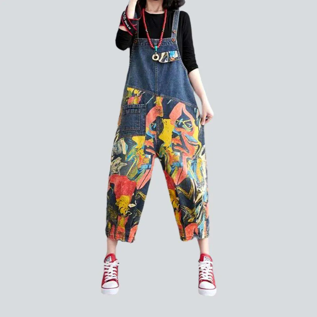 Half-color print denim jumpsuit | Jeans4you.shop