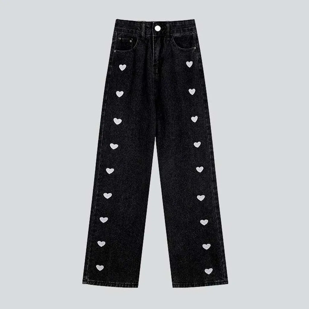 Heart side print baggy jeans | Jeans4you.shop