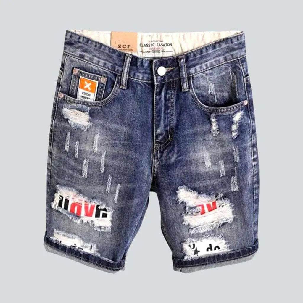 Inscribed patch distressed denim shorts | Jeans4you.shop