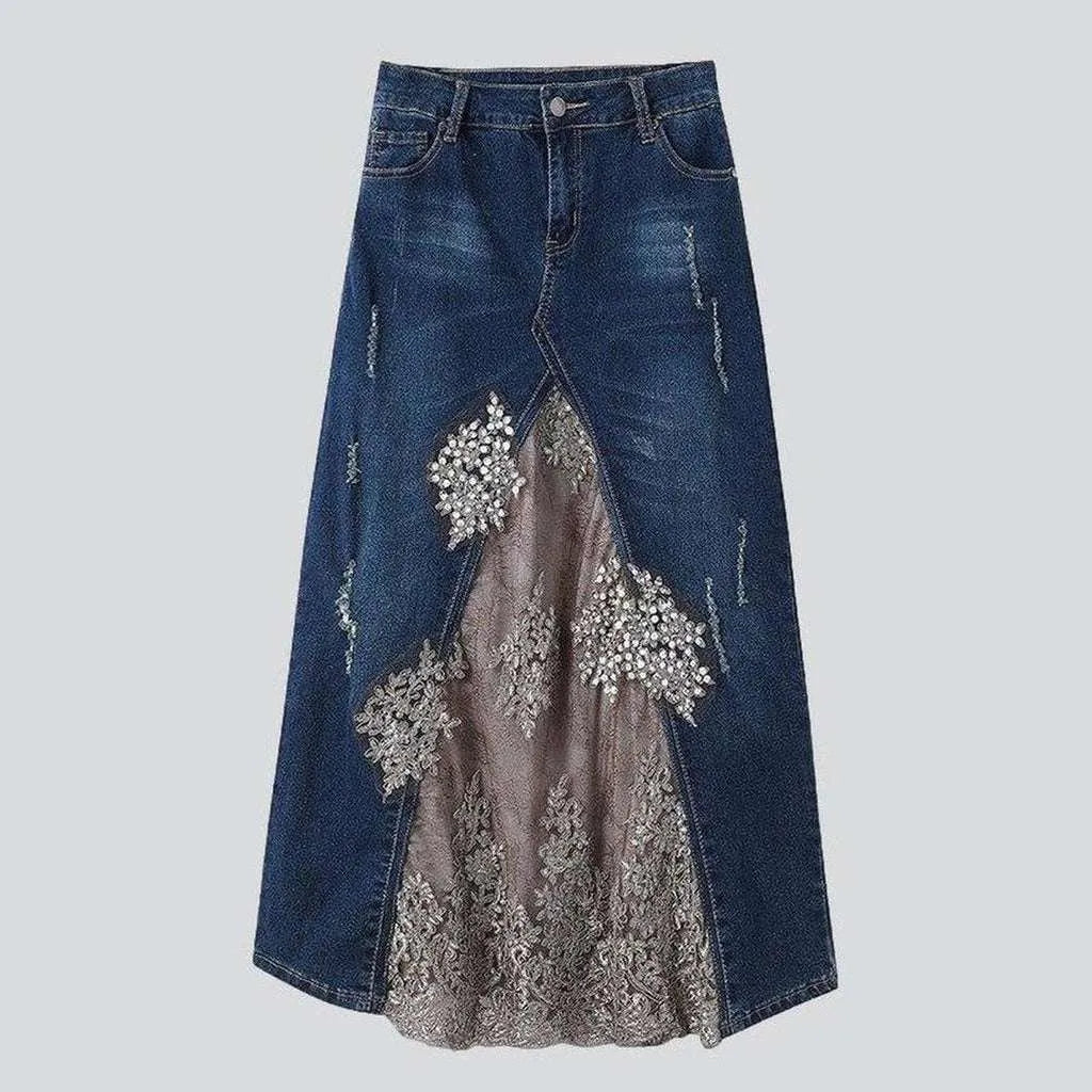Jeans skirt decorated with lace | Jeans4you.shop