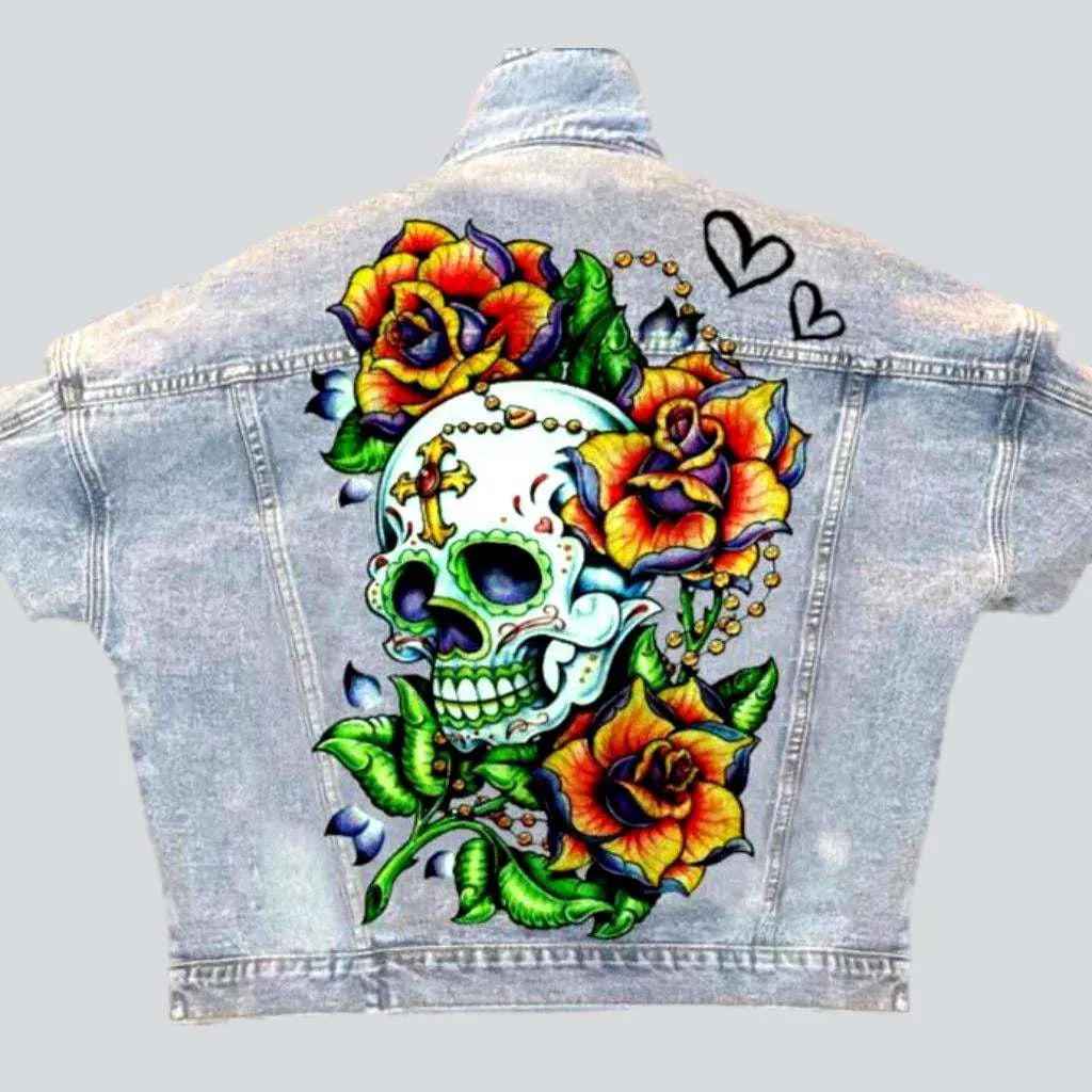 Light-wash skull print women's jean jacket | Jeans4you.shop