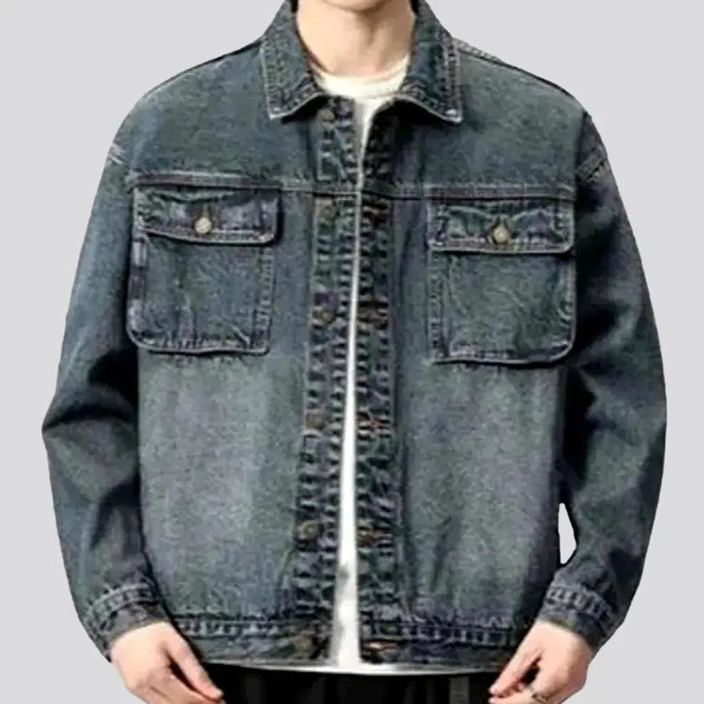 Medium-wash oversized jean jacket | Jeans4you.shop