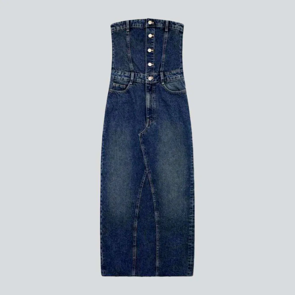 Medium wash strapless denim dress | Jeans4you.shop
