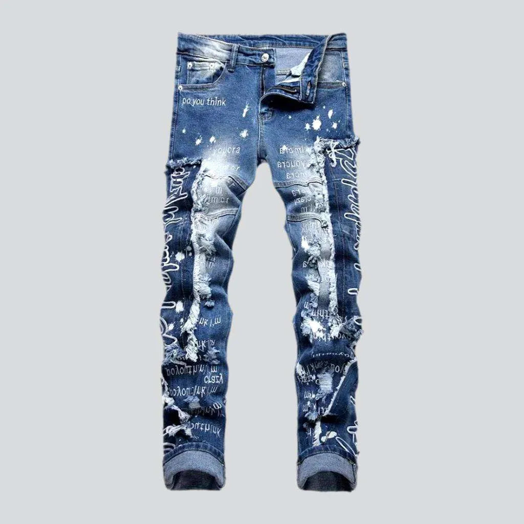 Mid-waist paint-splattered jeans | Jeans4you.shop