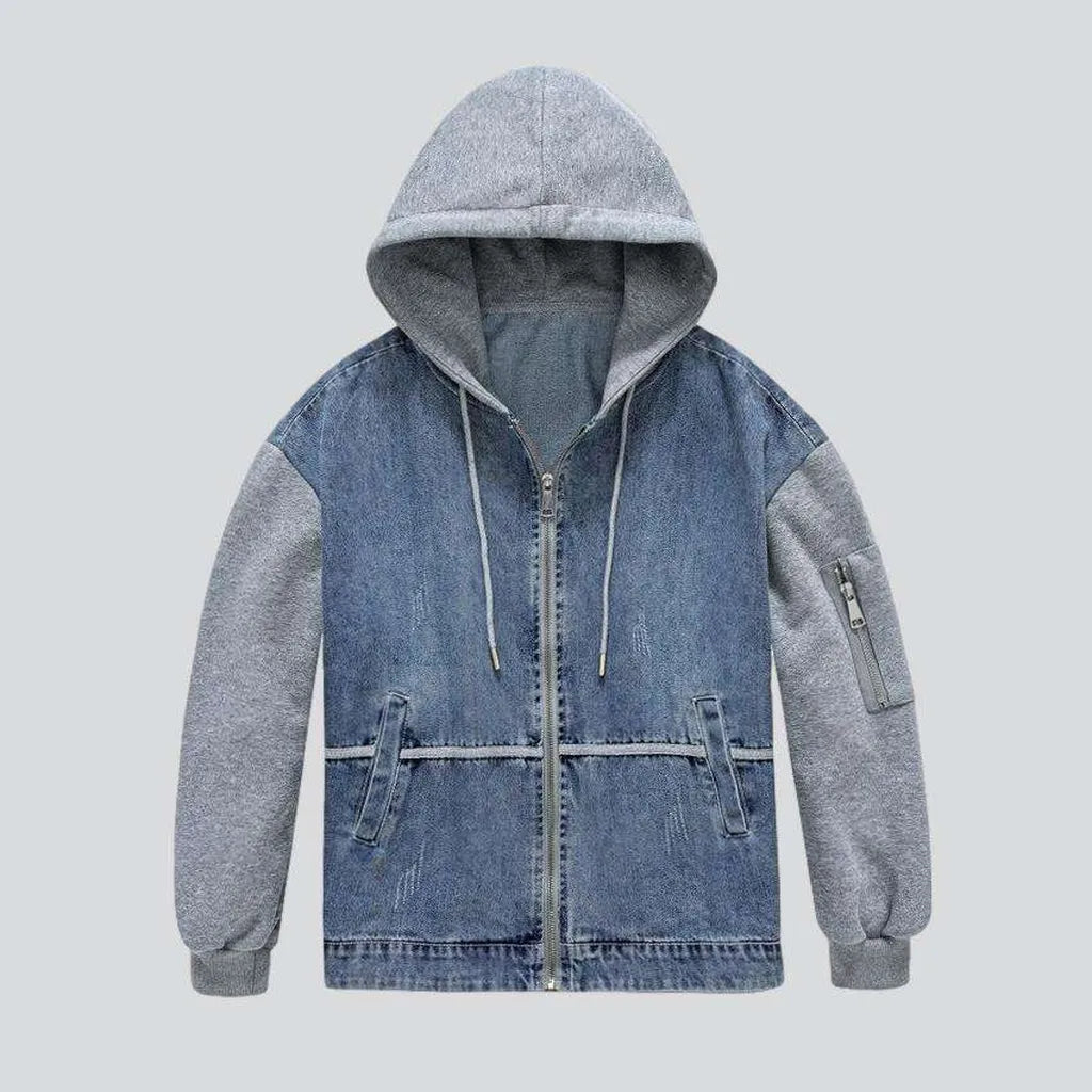 Mixed fabric hooded denim jacket | Jeans4you.shop