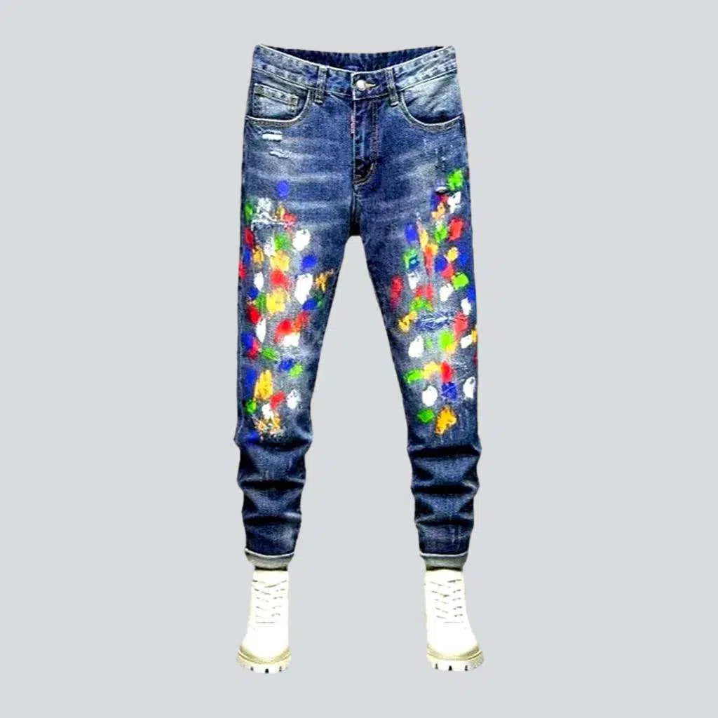 Multi-color stains sanded jeans | Jeans4you.shop