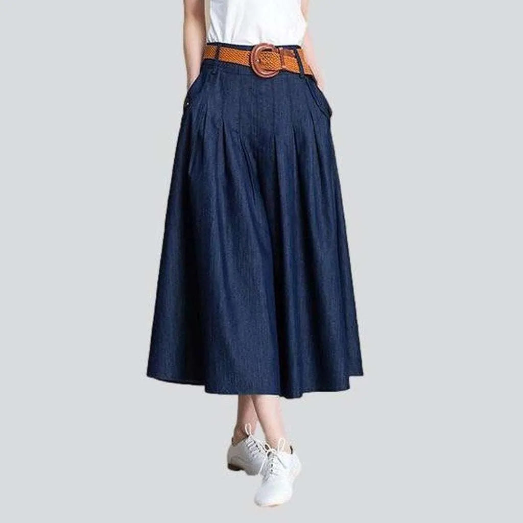 Navy flare long denim skirt | Jeans4you.shop