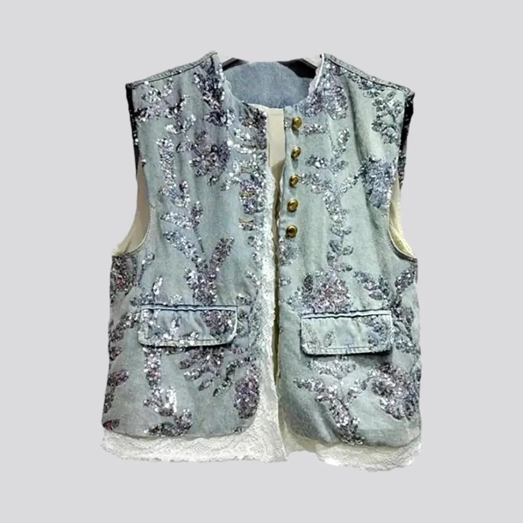 Oriental oversized jean vest
 for ladies | Jeans4you.shop