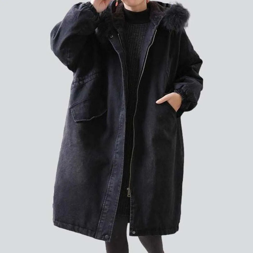 Oversized denim coat with fur | Jeans4you.shop