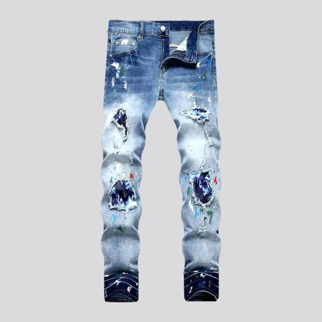 Painted-patches men's sanded jeans | Jeans4you.shop