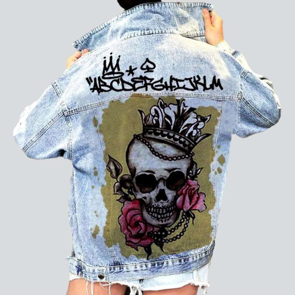 Painted skull print jean jacket | Jeans4you.shop