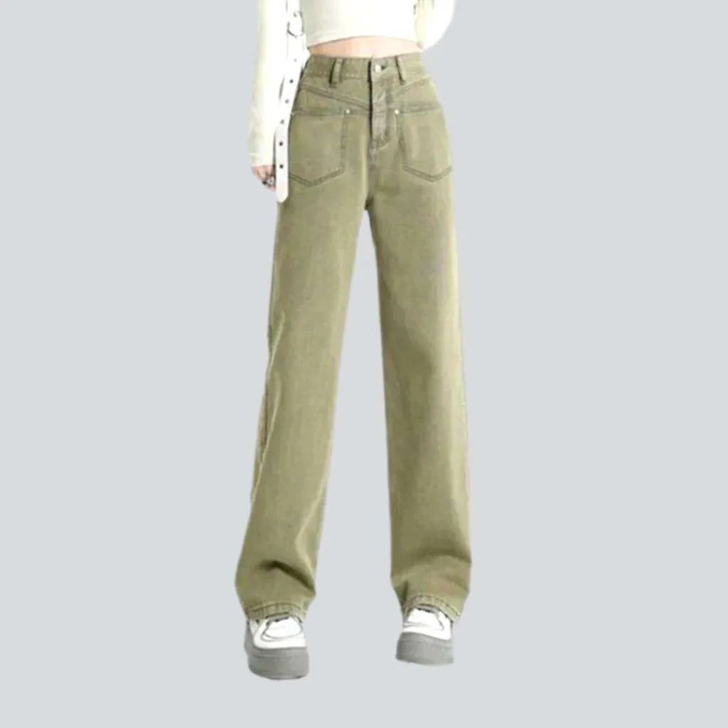 Pale color straight pocket jeans | Jeans4you.shop