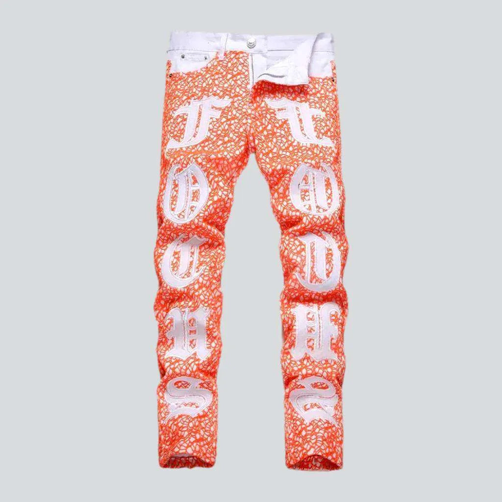 Pink all-over embroidery jeans
 for men | Jeans4you.shop