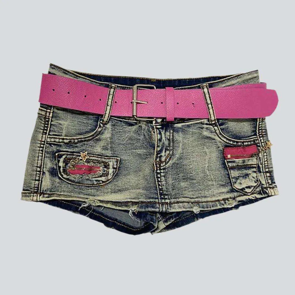 Pink embroidery mini denim skort | Jeans4you.shop