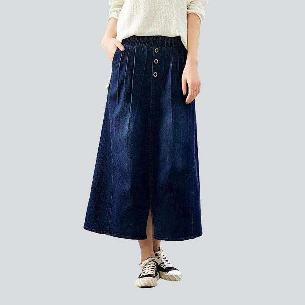 Pleated waistline long denim skirt | Jeans4you.shop