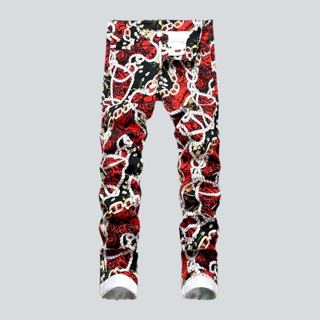 Red print painted jeans
 for men | Jeans4you.shop