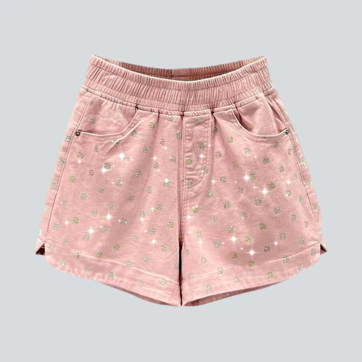 Rhinestone denim shorts with rubber | Jeans4you.shop