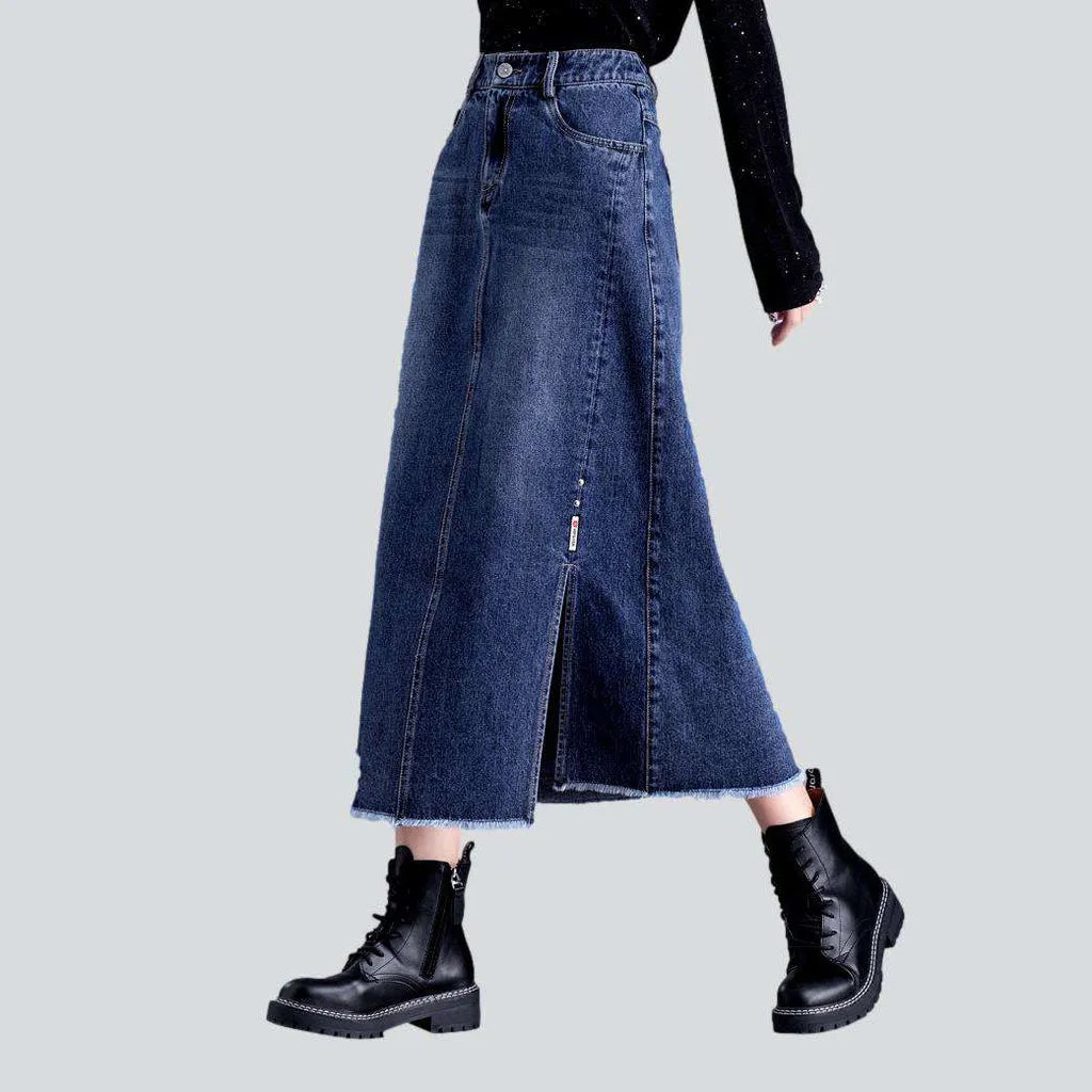 Ripped hem long denim skirt | Jeans4you.shop