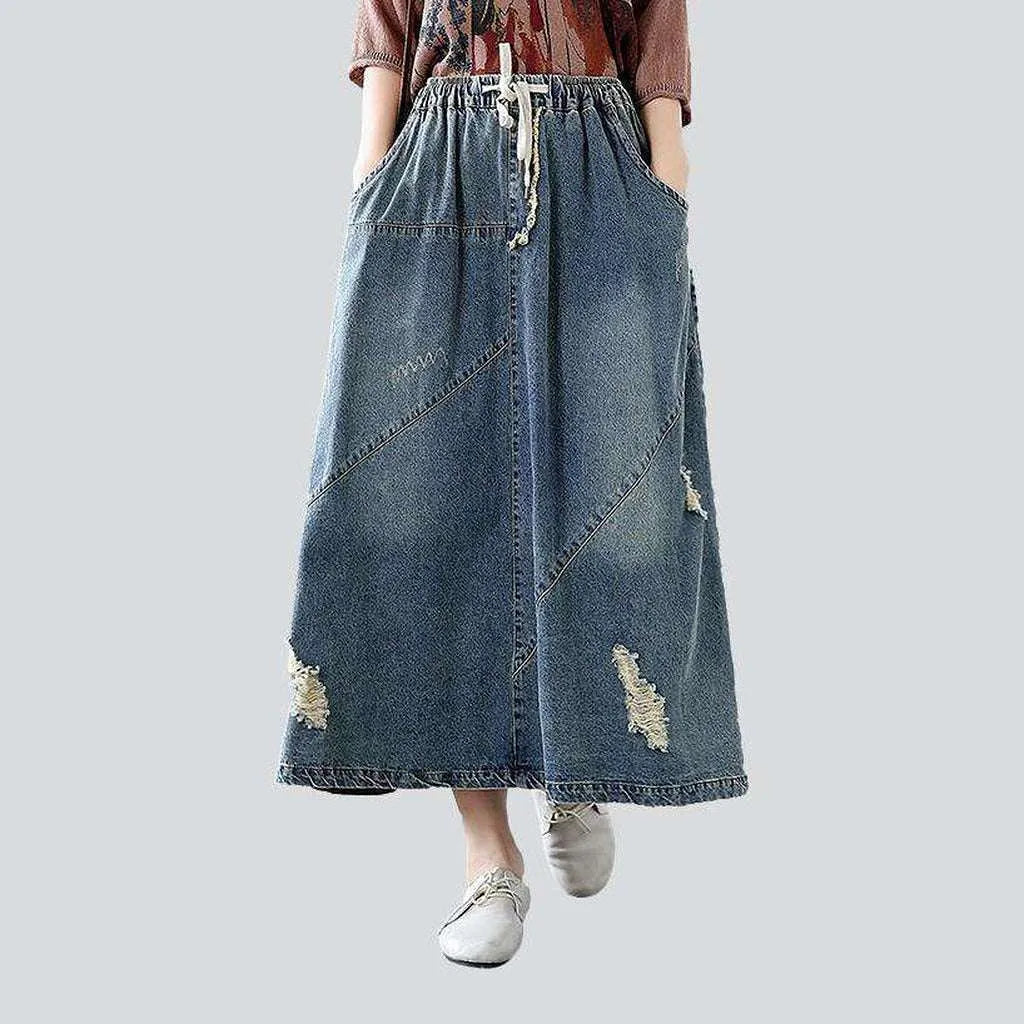 Ripped patchwork long denim skirt | Jeans4you.shop