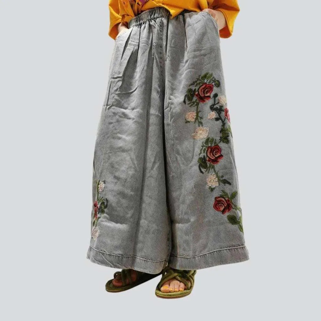 Rose embroidery women's culottes jeans | Jeans4you.shop