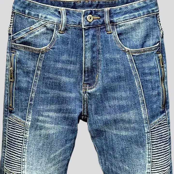 Mid-waist sanded motorcycle jeans