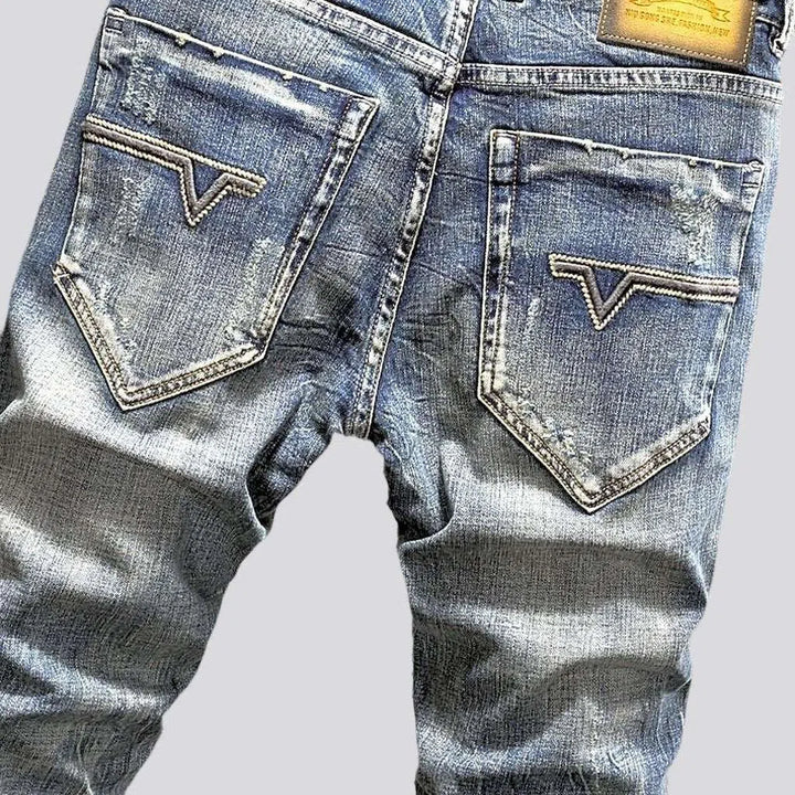 Mid-waist striped small pocket jeans
 for men