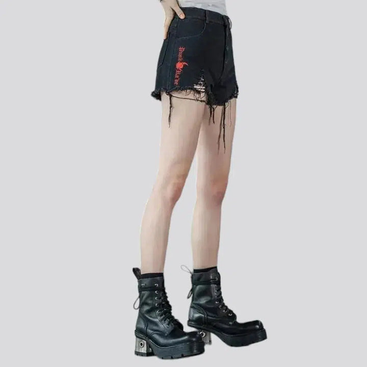 Grunge black denim shorts
 for ladies