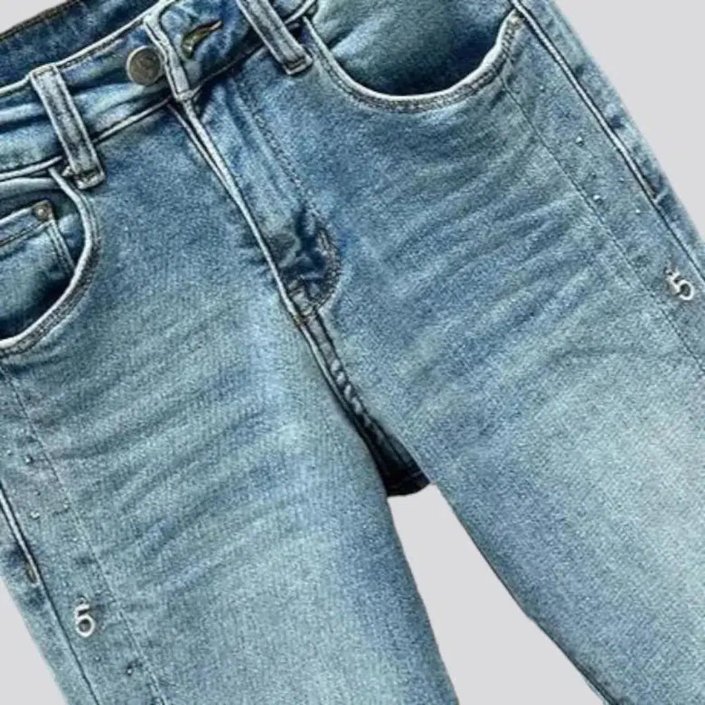 bootcut, embellished, light-wash, sanded, whiskered, slit-hem, high-waist, zipper-button, 5-pockets, women's jeans | Jeans4you.shop