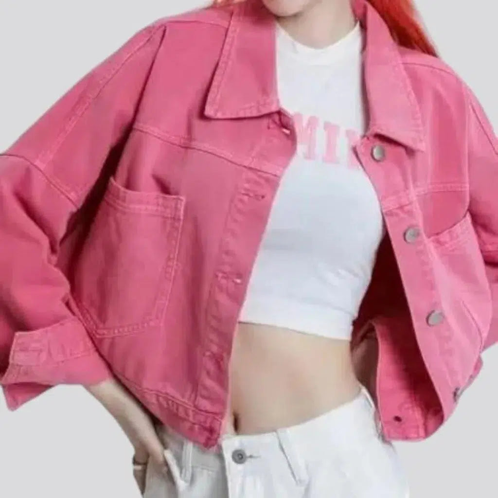 short, color, pink, oversized, buttoned, women's jacket | Jeans4you.shop