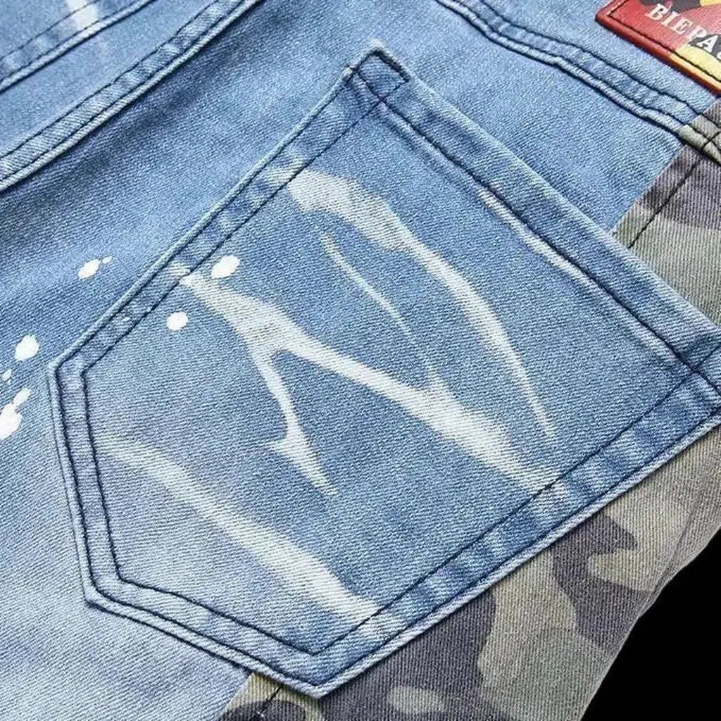 Light-wash men's patchwork jeans