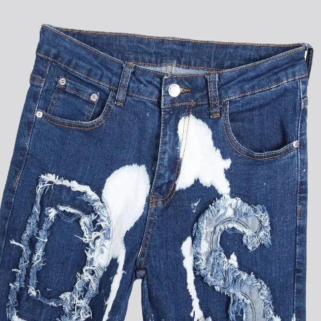 Men's letter-embroidery jeans