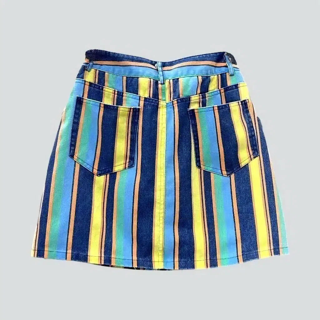 Mini rainbow-print denim skirt
 for ladies
