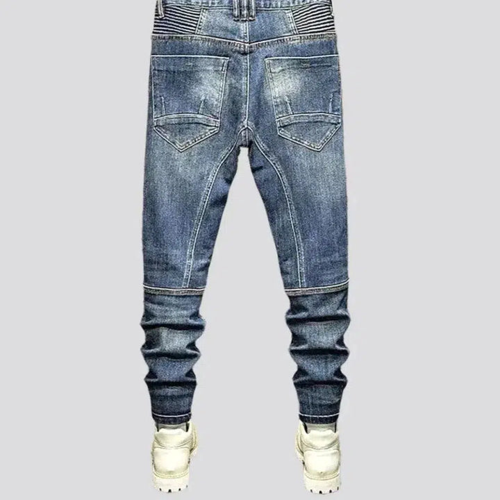 Mid-waist sanded motorcycle jeans