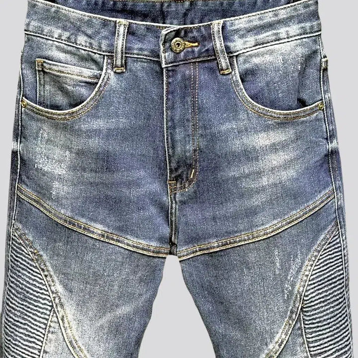 Mid-waist slim men's biker jeans