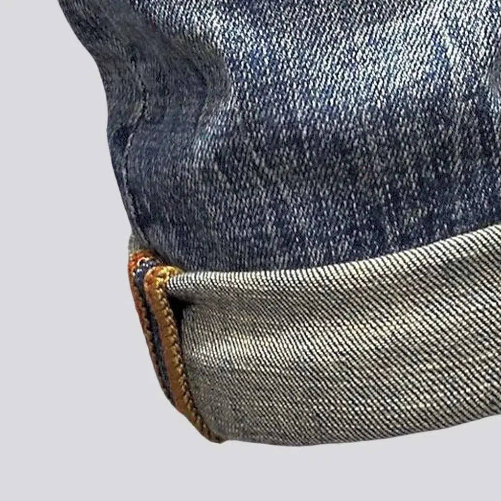 Mid-waist striped small pocket jeans
 for men