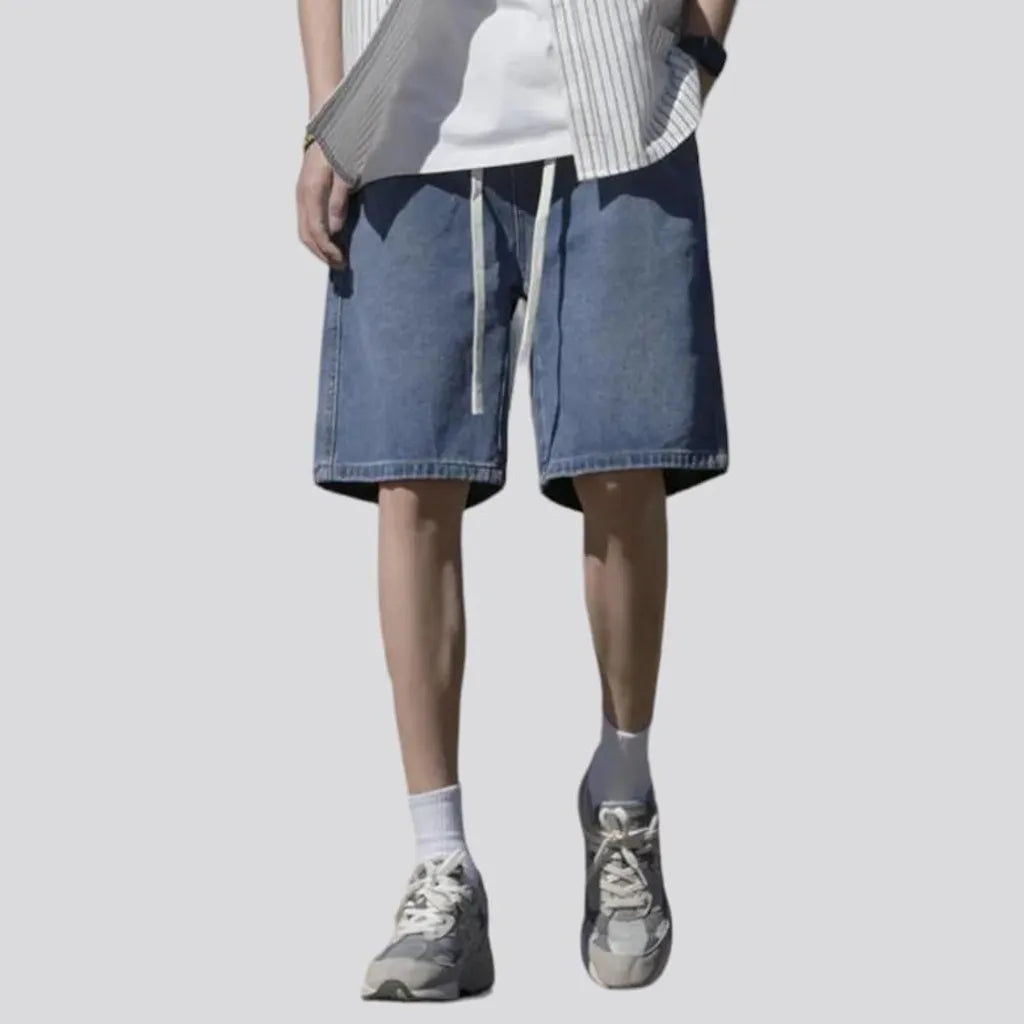 baggy, stonewashed, knee-length, high-waist, drawstrings, diagonal-pockets, men's short | Jeans4you.shop