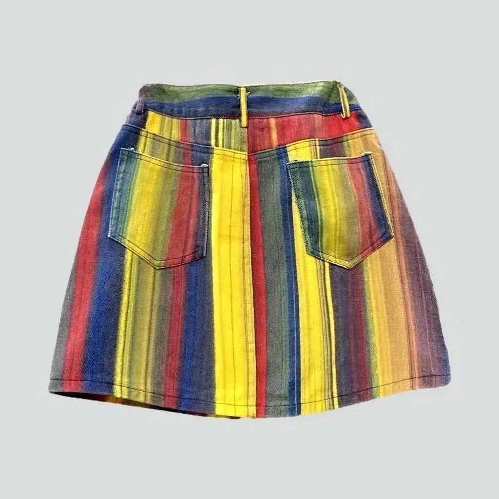 Mini rainbow-print denim skirt
 for women